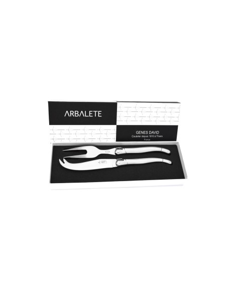 Service à fromage, couteau et fourchette, manche tout inox finition brillant