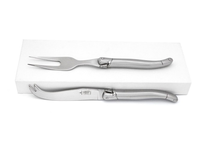 Service à fromage, couteau et fourchette, manche tout inox finition brillant