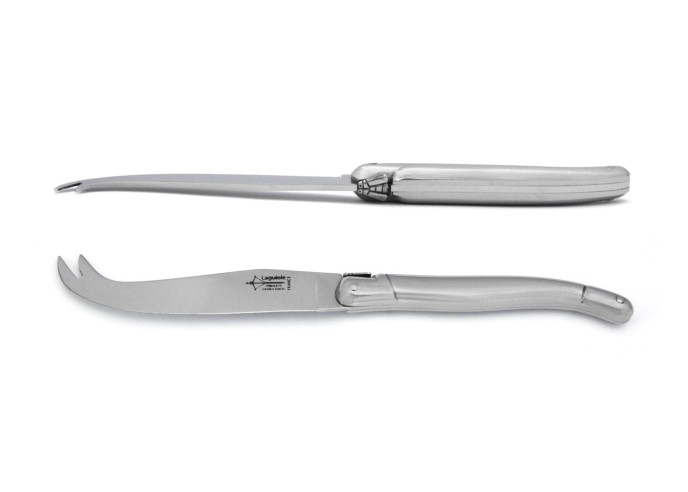 Service à fromage, couteau et fourchette, manche tout inox finition brillant