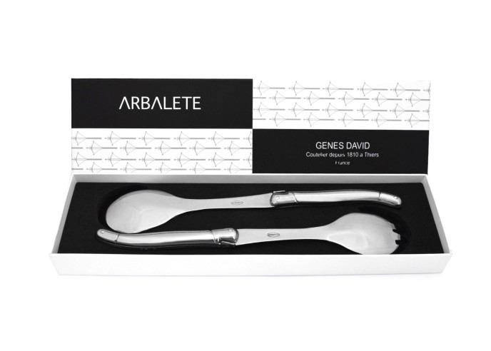 Service à salade, manche tout inox brillant finition brillant, lavable en machine