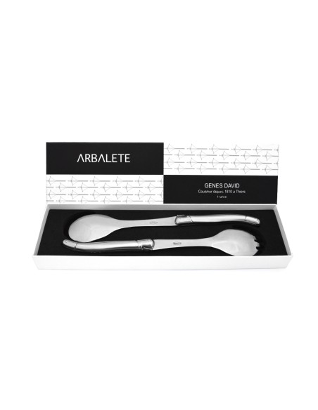 Service à salade, manche tout inox brillant finition brillant, lavable en machine