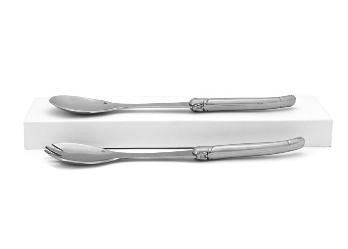 Service à salade, manche tout inox brillant finition brillant, lavable en machine