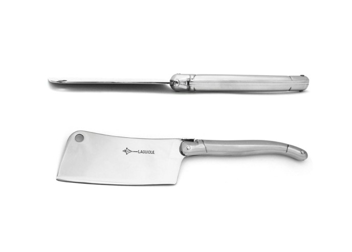 Service à fromage couperet et fourchette, manche tout inox finition brillant, lavable en machine