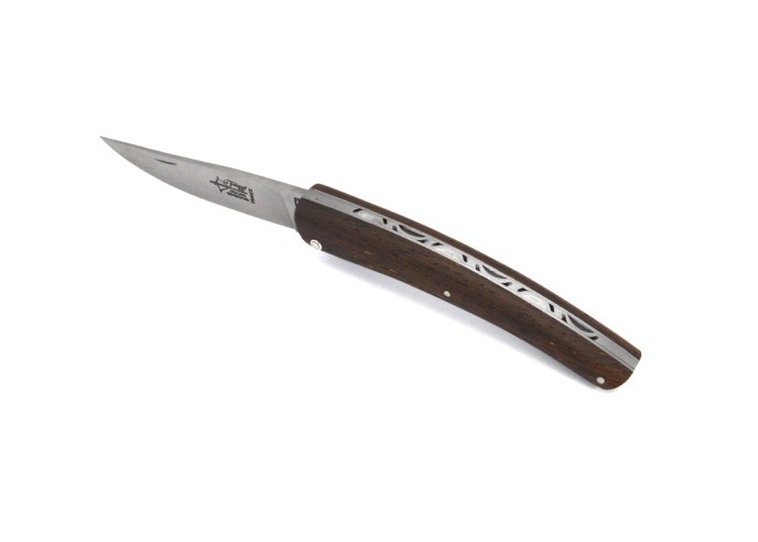 Le Thiers ® folding knife guilloché, 12 cm wengue wood handle, matt finish
