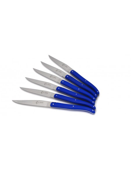 Laguiole Orignial de Table coffret Pom bleu de 6 couteaux