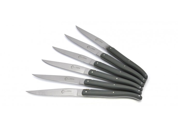 6 Laguiole steak knives of 23 cm, Grey acrylic POM handle, dishwasher