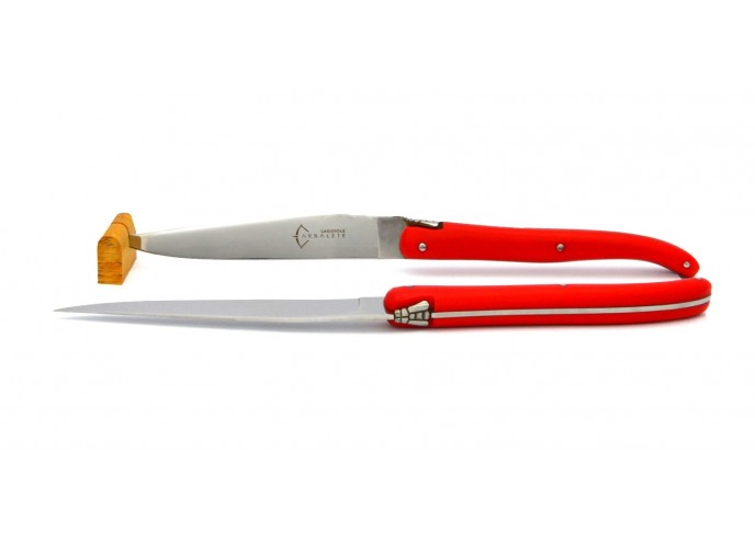 2 Laguiole steak knives of 23 cm, Red acrylic POM handle, dishwasher
