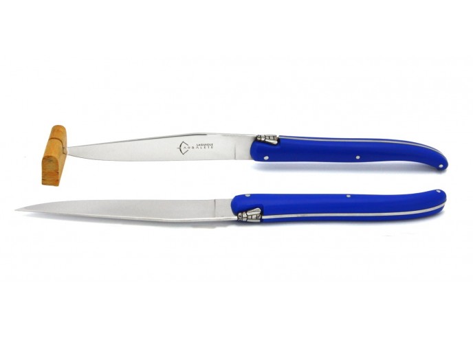Coffret de 2 couteaux de table Laguiole 23 cm, plein manche en Pom bleu, lave-vaisselle