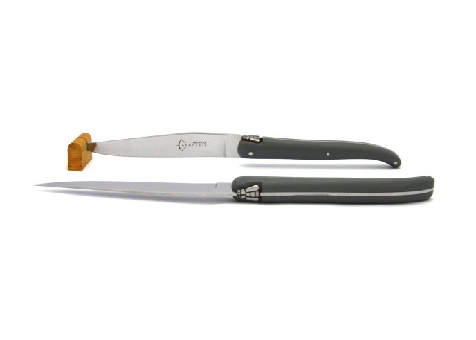 2 Laguiole steak knives of 23 cm, Grey acrylic POM handle, dishwasher