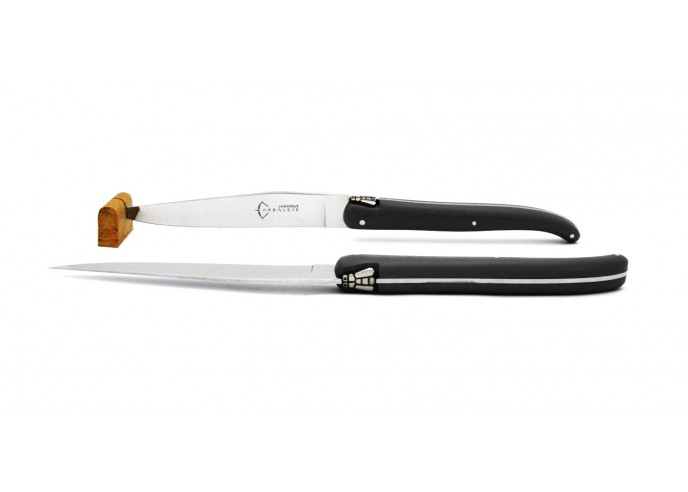 2 Laguiole steak knives of 23 cm, Black acrylic POM handle, dishwasher
