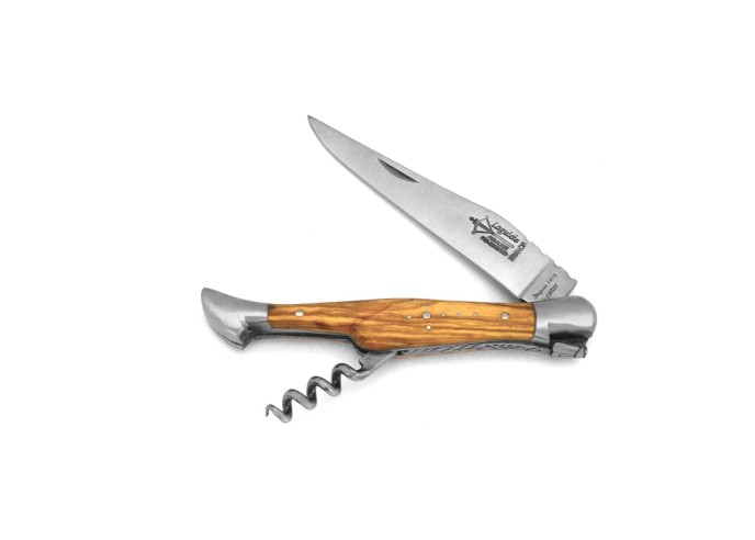 Laguiole pliant Prestige, lame et tire-bouchon, manche en olivier de 11 cm, finition mat