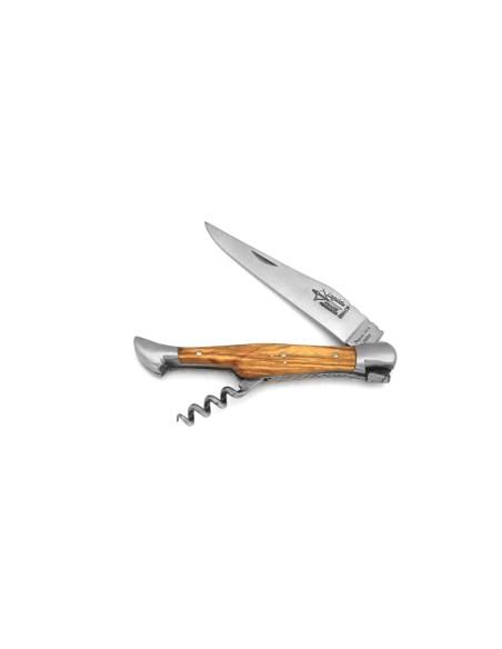 Laguiole pliant Prestige, lame et tire-bouchon, manche en olivier de 11 cm, finition mat