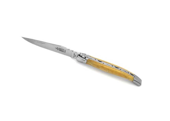 Laguiole pliant forgé 12 cm, lame seule, manche en châtaignier, finition mat