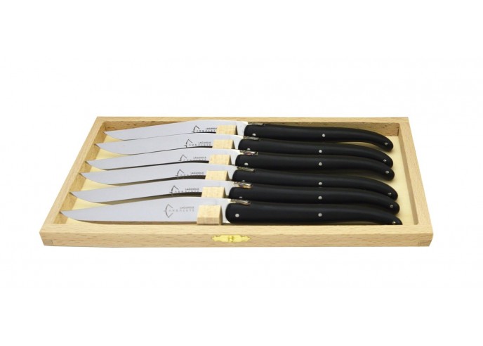 Coffret de 6 couteaux de table Laguiole 23 cm, plein manche en Pom noir, lave-vaisselle
