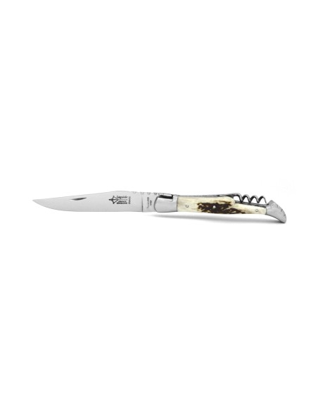 Laguiole pliant Prestige, lame et tire-bouchon en bois de cerf de 12 cm, finition brillant