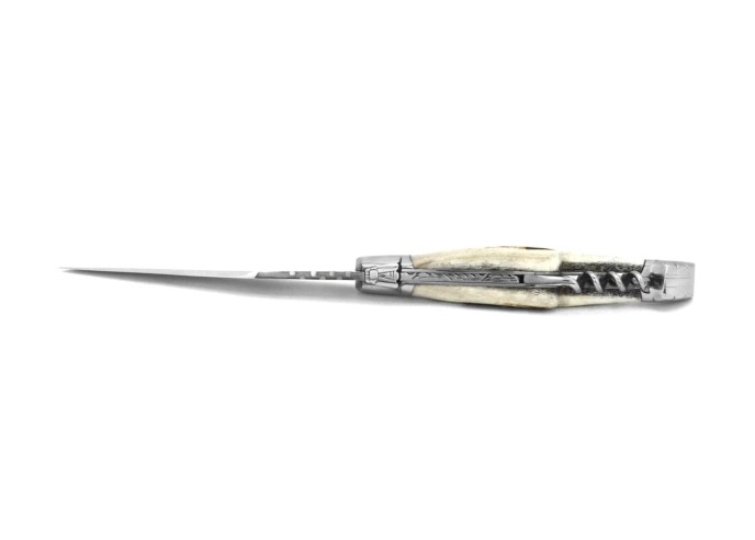 Laguiole pliant Prestige, lame et tire-bouchon en bois de cerf de 12 cm, finition brillant