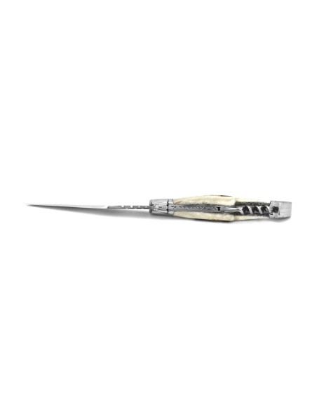 Laguiole pliant Prestige, lame et tire-bouchon en bois de cerf de 12 cm, finition brillant