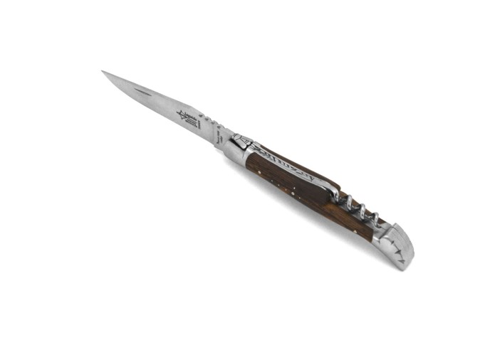Laguiole pliant Prestige, lame et tire-bouchon, manche en Bois de violette de 12 cm, finition brillant