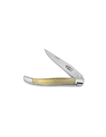 Laguiole Prestige folding knife, 12 cm blond horn tip handle, shiny finish