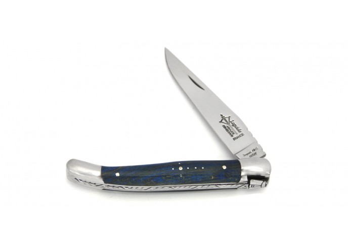 Laguiole folding knife for Ladies, 11 cm blue stained beechwood handle, shiny finish