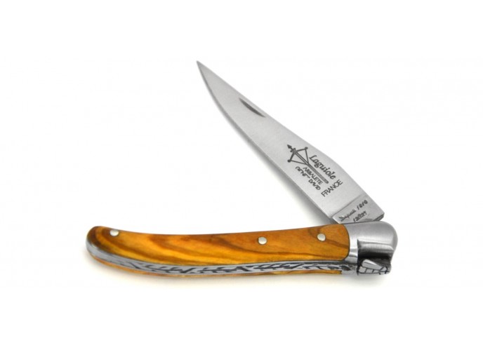Laguiole folding knife for Ladies, 8 cm olive wood handle, matt finish