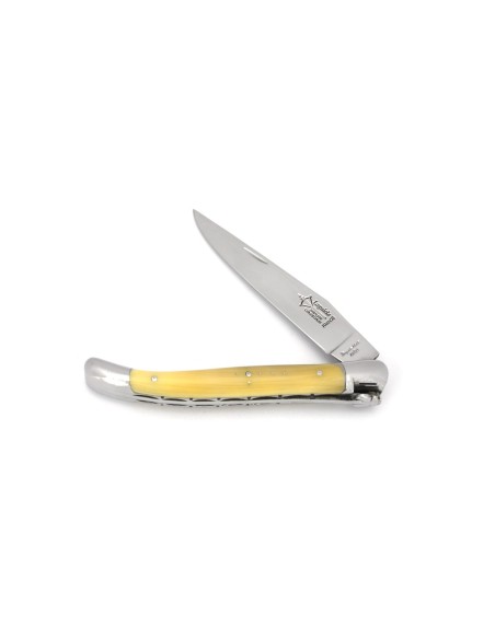 Laguiole Forged folding knife, double plates, blond horn tip handle, shiny finish