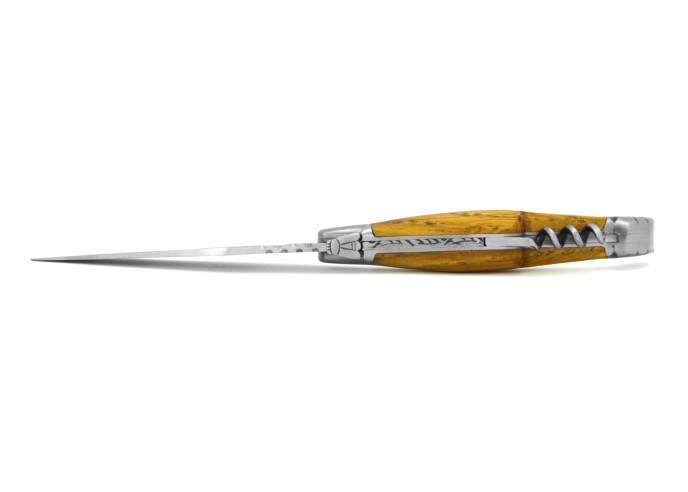 Laguiole pliant Prestige, lame et tire-bouchon, manche en chêne de 12 cm, finition mat