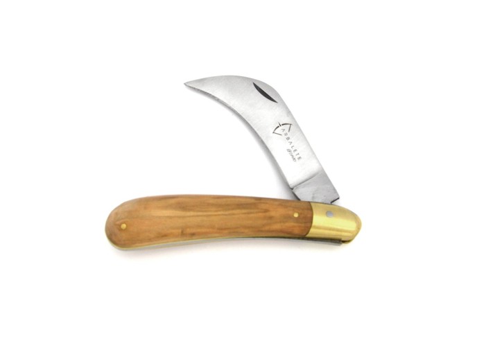 Pruning folding knife, olive wood handle