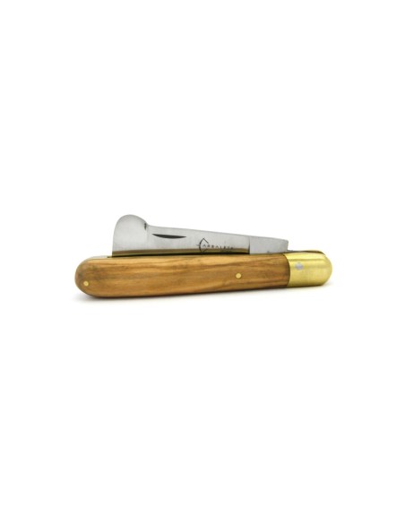 Folding grafting knife, olive wood handle, matt finish