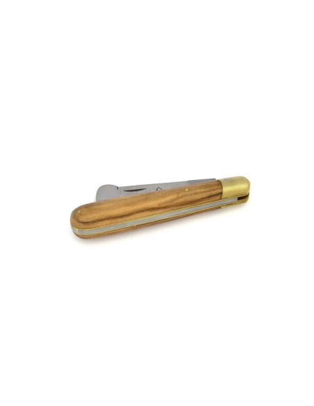 Folding grafting knife, olive wood handle, matt finish