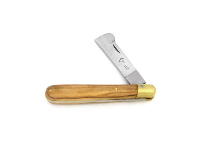 Folding grafting knife, olive wood handle, matt finish