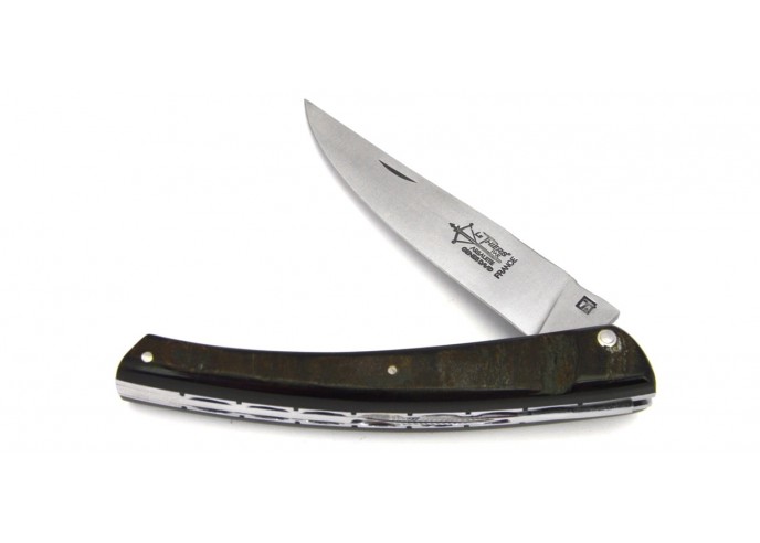 Le Thiers ® Prestige folding knife, hand-chiseled, 12 cm buffalo handle with crust, matt finish