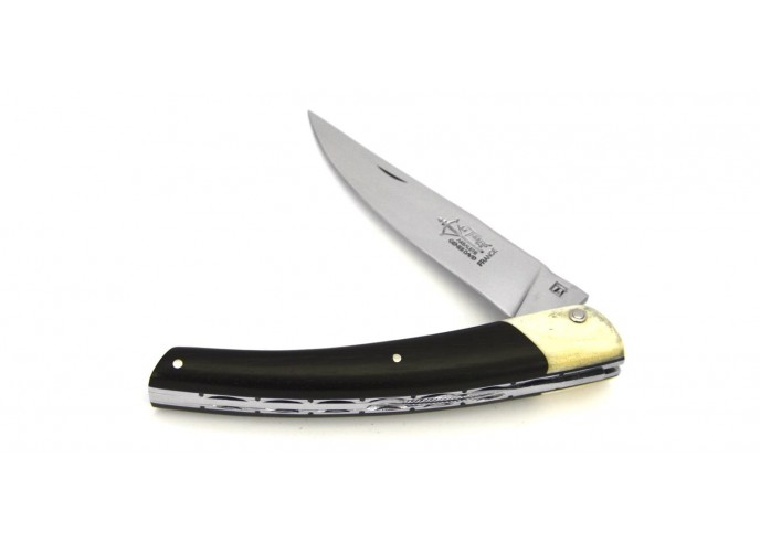 Le Thiers ® Prestige folding knife, false bolster in bone, 12 cm ebony wood handle, shiny finish