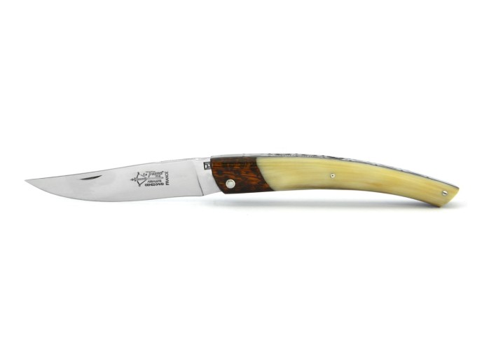 Le Thiers ® Prestige folding knife, false bolster snakewood, 12 cm blond horn tip handle, shiny finish