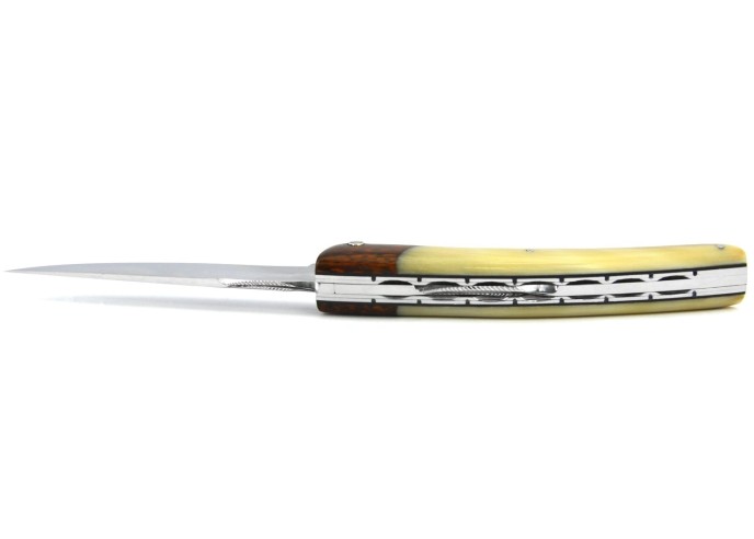 Le Thiers ® Prestige folding knife, false bolster snakewood, 12 cm blond horn tip handle, shiny finish