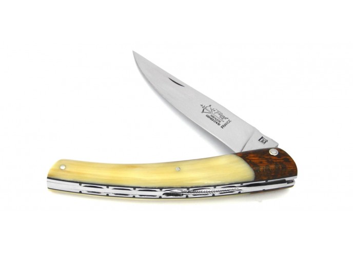 Le Thiers ® Prestige folding knife, false bolster snakewood, 12 cm blond horn tip handle, shiny finish