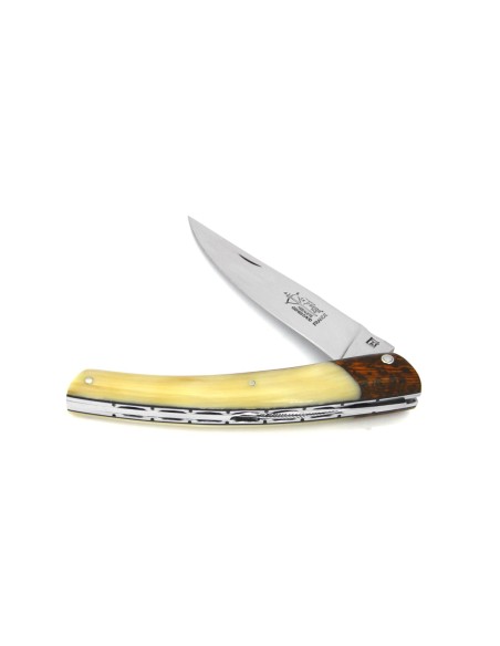 Le Thiers ® Prestige folding knife, false bolster snakewood, 12 cm blond horn tip handle, shiny finish