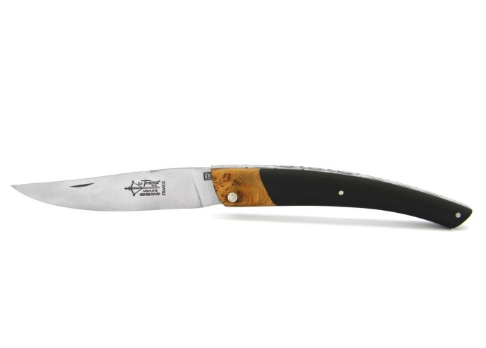 Le Thiers ® Prestige folding knife, false bolster in juniper, 12 cm ebony wood handle, matt finish