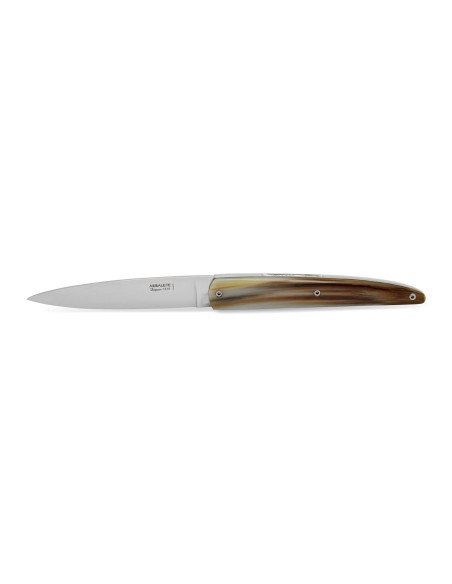 Arbalete folding knife, hand-chiseled, blond horn tip handle, shiny finish