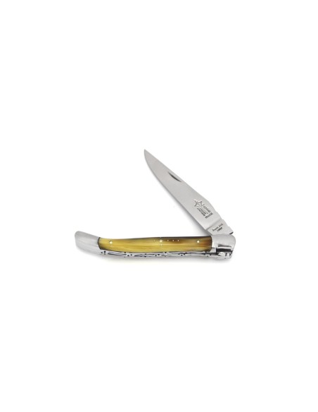 Forged Laguiole folding knife, double plates, blond tip horn handle, shiny finish