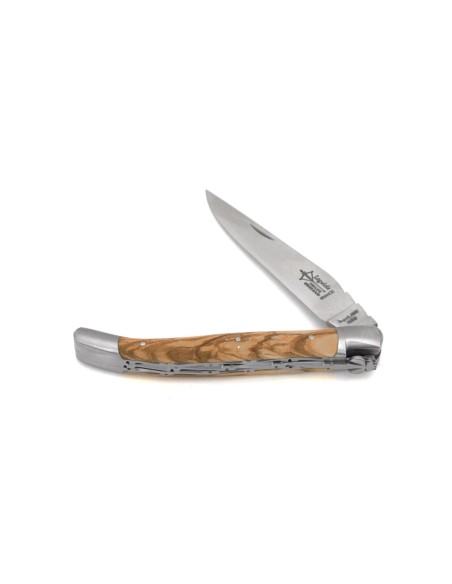 Laguiole pliant Forgé, doubles platines, manche en olivier de 12 cm, finition mat