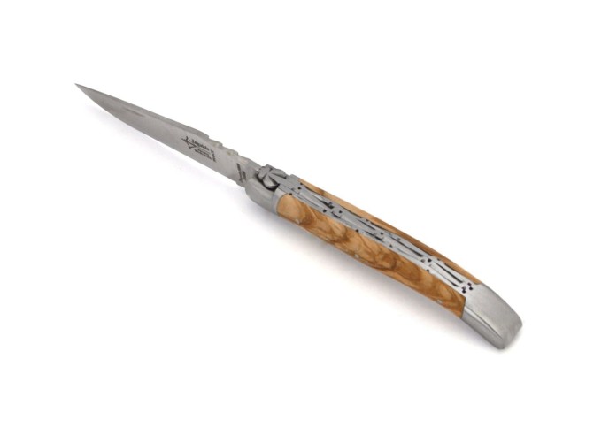 Laguiole Forged folding knife, double plates, 12 cm olive wood handle, matt finish