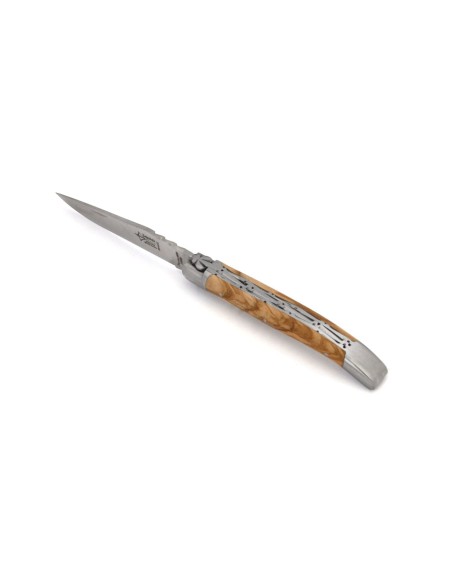 Laguiole Forged folding knife, double plates, 12 cm olive wood handle, matt finish
