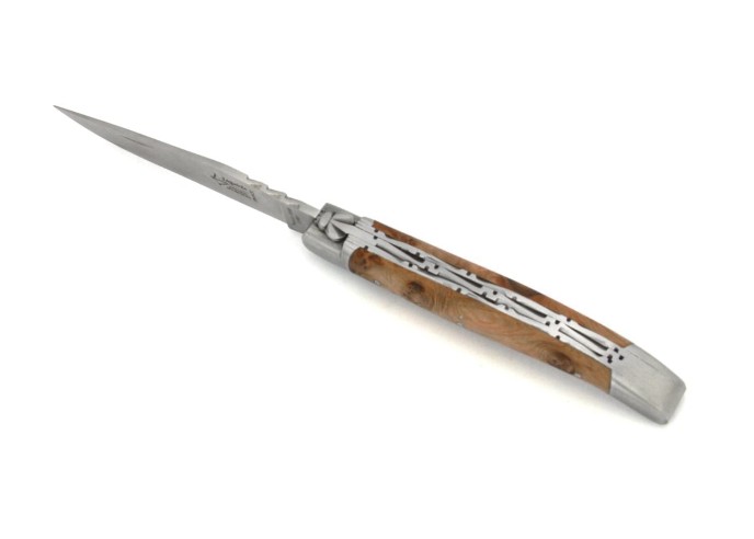 Laguiole pliant Forgé, doubles platines, manche en genévrier de 12 cm, finition mat