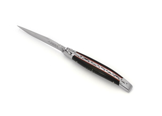Laguiole Forged folding knife, 12 cm ebony wood with red vulcanized fiber, shiny finish