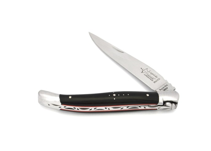 Laguiole Forged folding knife, 12 cm ebony wood with red vulcanized fiber, shiny finish
