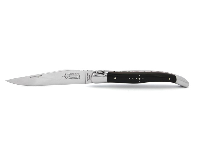 Laguiole Forged folding knife, 12 cm ebony wood with red vulcanized fiber, shiny finish