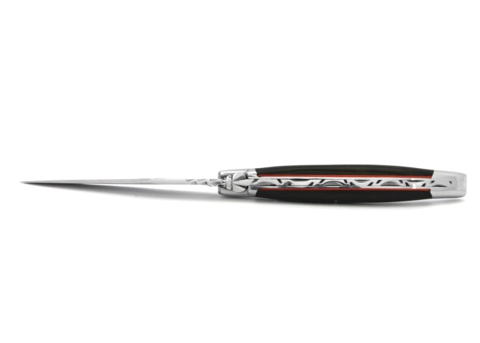 Laguiole Forged folding knife, 12 cm ebony wood with red vulcanized fiber, shiny finish