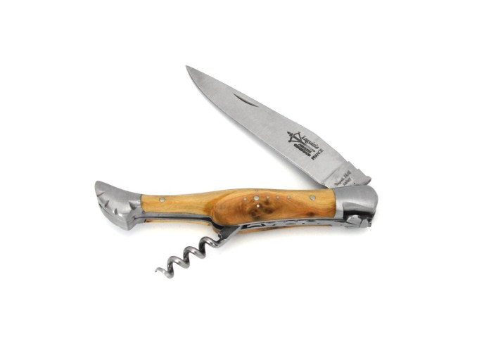 Laguiole pliant Forgé, lame & tire-bouchon, manche en genévrier de 12 cm, finition mat