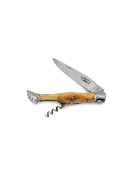 Laguiole folding knife Forged 12 cm, blade and corkscrew, juniper wood handle, matt finish